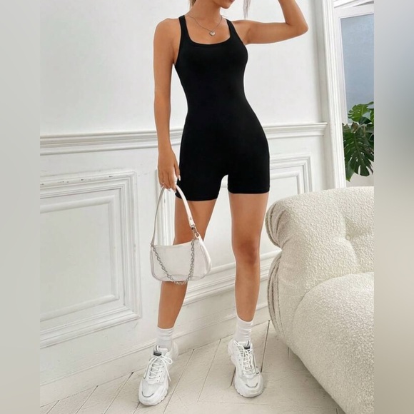 NEW Black Sleeveless Racerback Unitard Romper - Picture 1 of 4